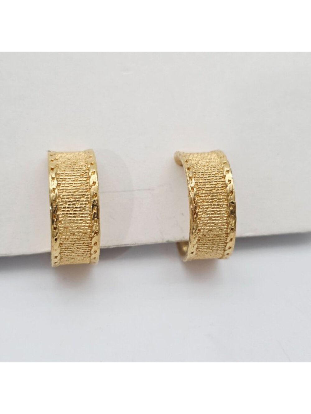 Monet Gold Tone Textured Clip-On Hoop Earrings 1"